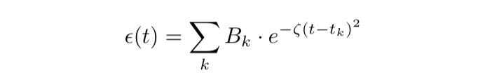 Mathematical equation representing a summation involving variables Bk, ζ, t, and tk.